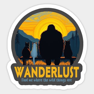 Wanderlust- Sasquatch hanging with cats Sticker